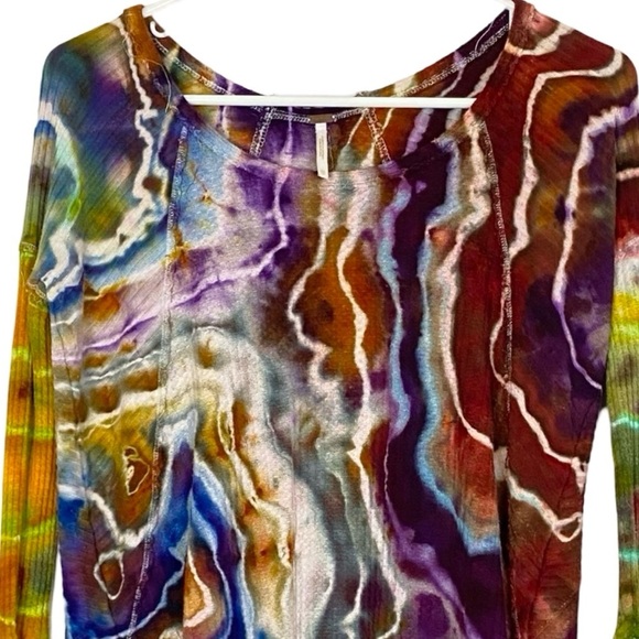 Free People Thermal Tunic Tee Shirt Womens Size XS Small Oversized Tie Dye Multi - Picture 3 of 12